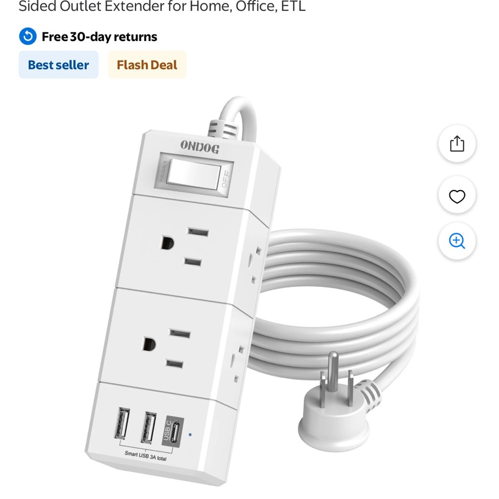 ONDOG White Power Strip with USB Ports
